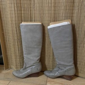 Frye grey leather wedge tall boots